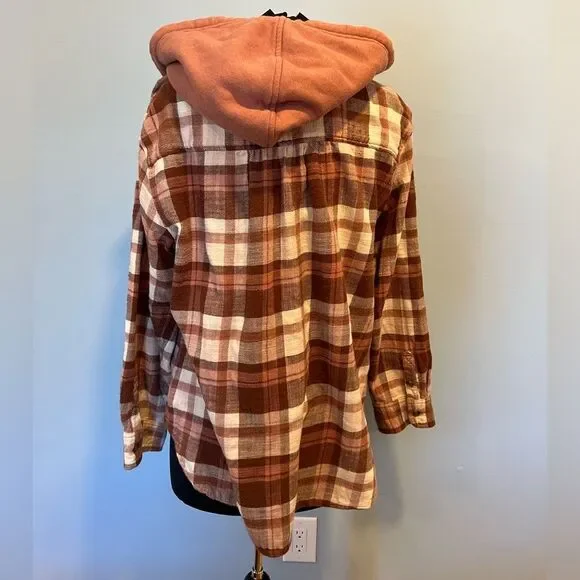 American Eagle Plaid Hooded Jacket brown-orange - Picture 4 of 6